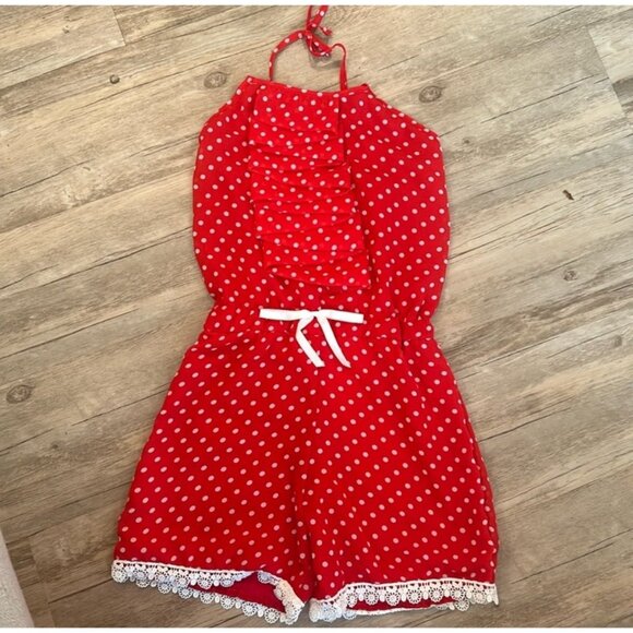 NWT Mia Belle Girls 6-7 Red and White Polka Dot Romper - Picture 1 of 5